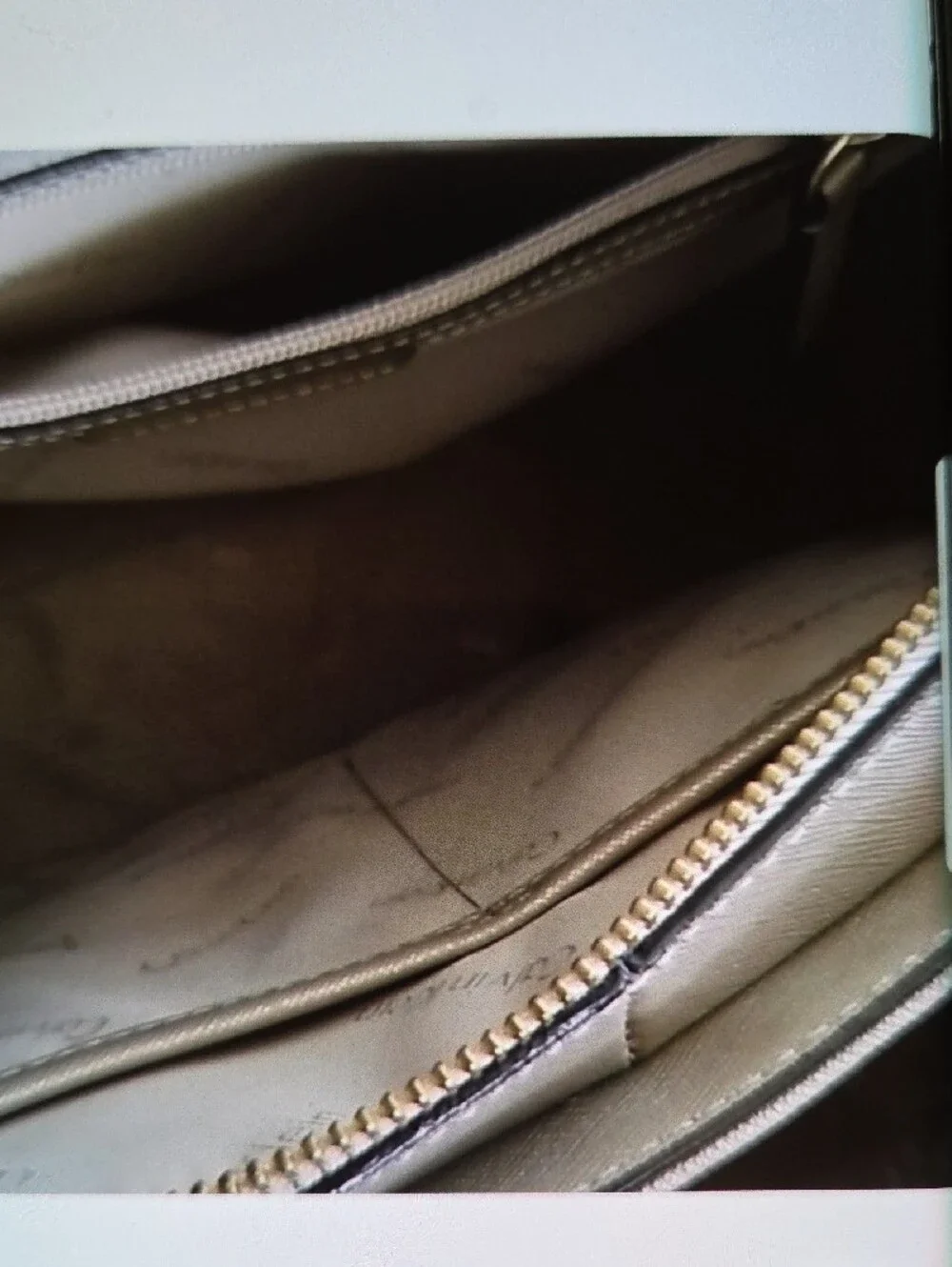 Calvin Klein Neutral Taupe Saffiano Satchel